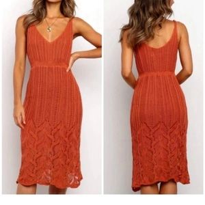 NWT Paper Heart Rust colored crochet midi dress